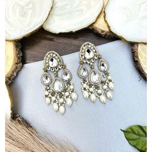 Elegant Silver and Pearl Chandelier Earrings